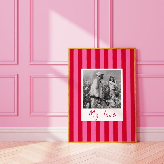 Funky Scrapbook Custom Couple Photo Poster Personalised Wall Print Girlfriend Boyfriend Gift Customised Art Stripes Photograph