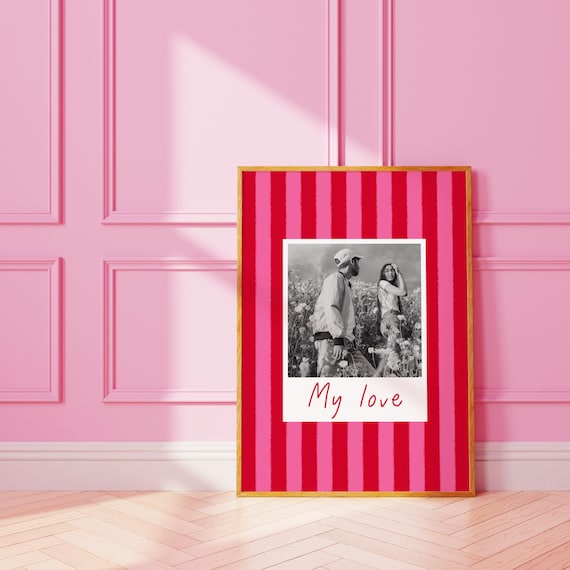 Red Striped Scrapbook Couple Photo My Love Customizable Poster