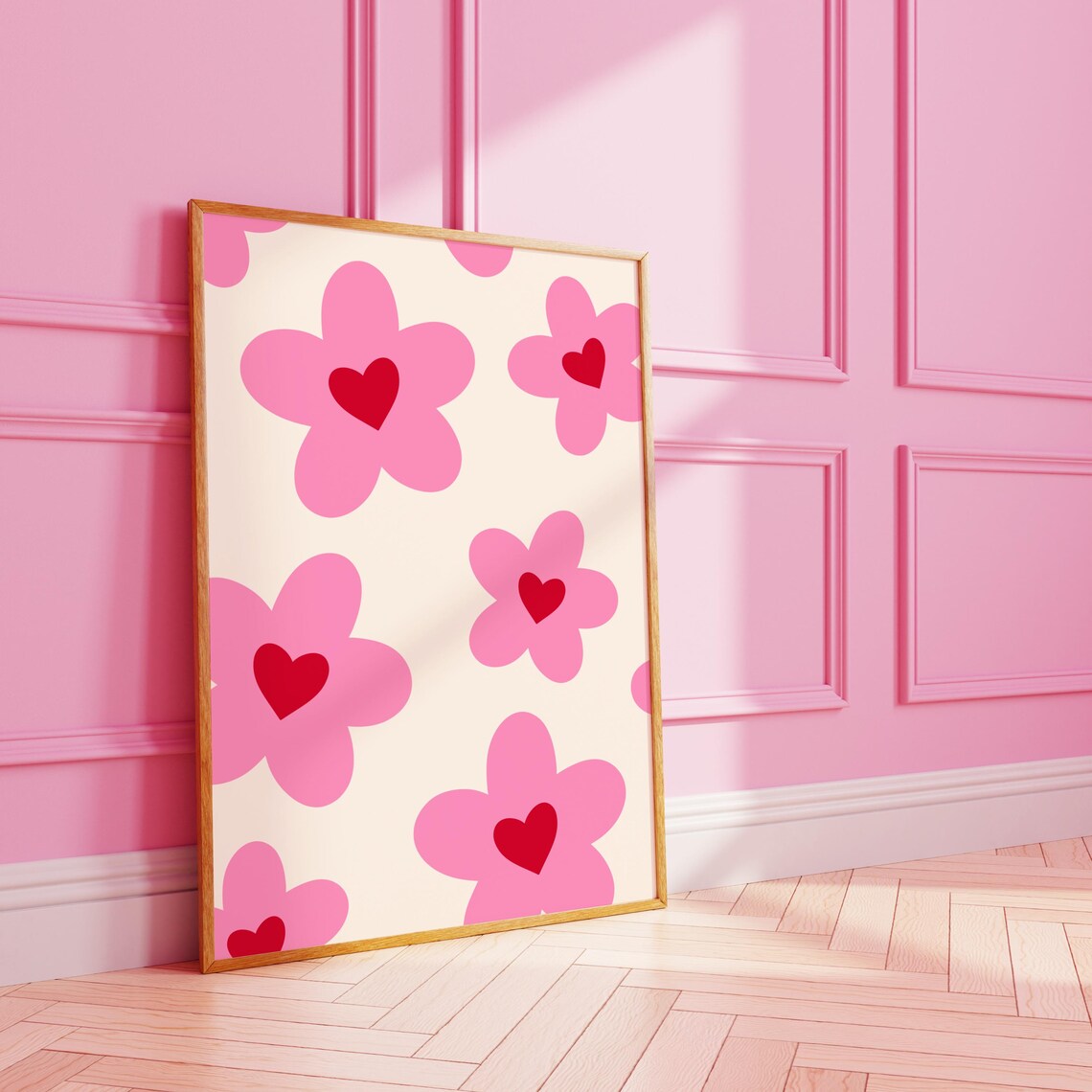 Heart Flowers Funky Valentines Art Print
