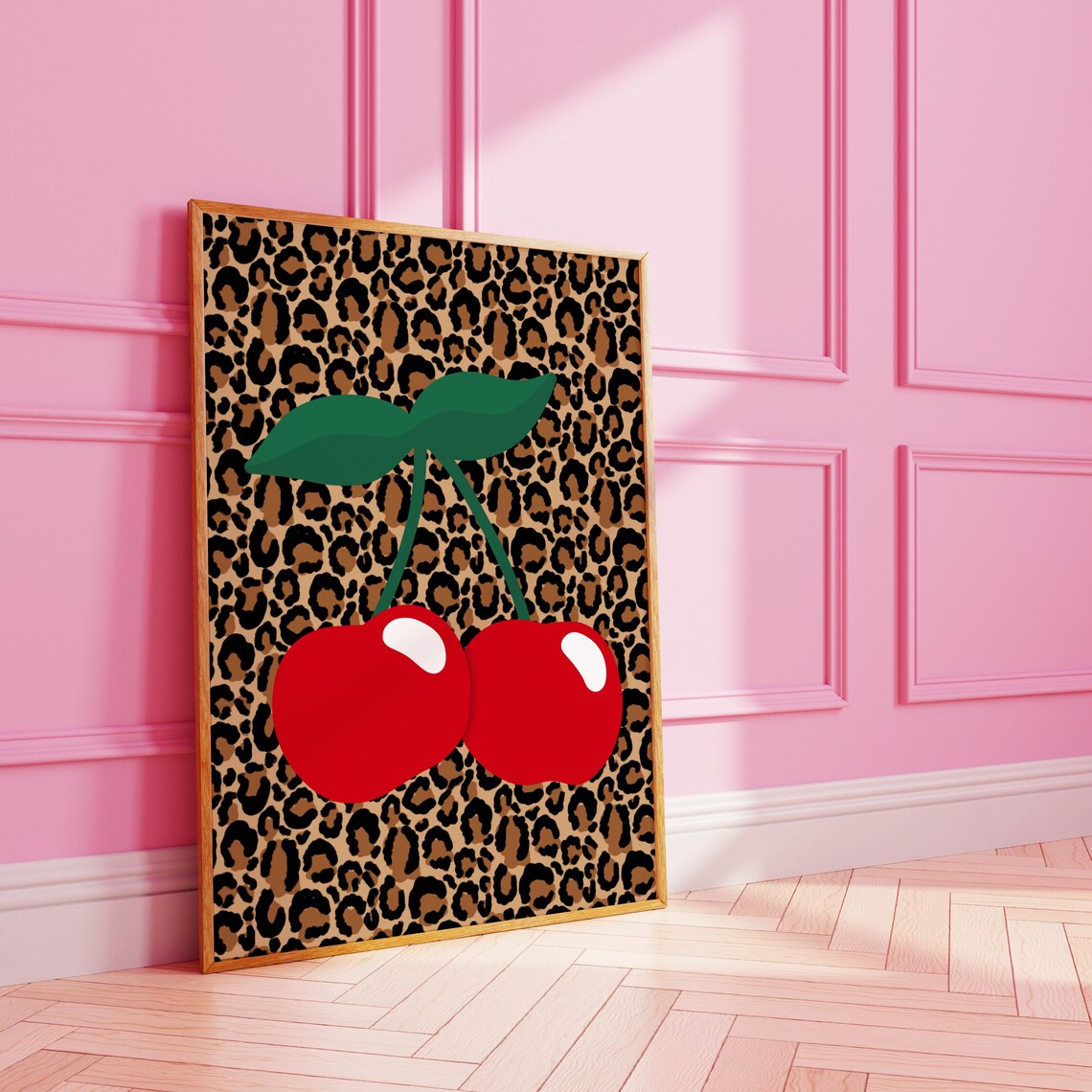Funky Leopard Cherry Art Print, Fashion Wall Art