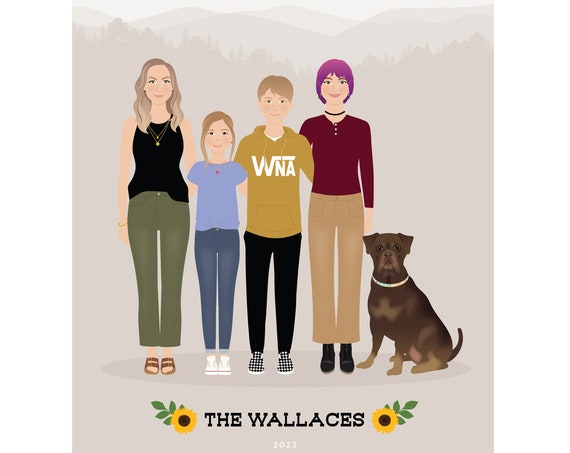 Custom Family Portrait With Pets