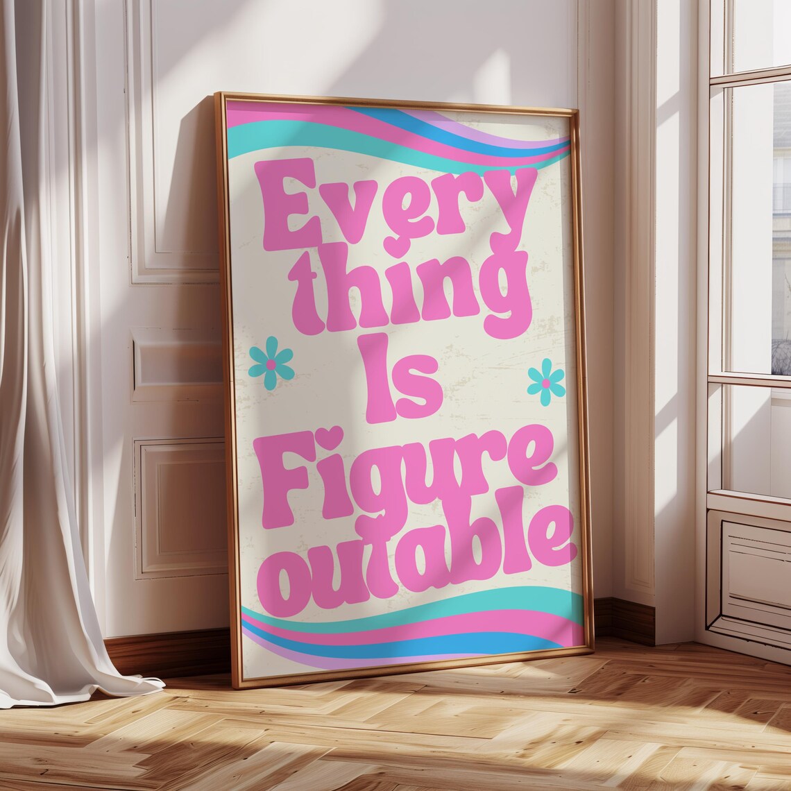 Everything Is Figureoutable Pink Retro Motivational Quote Wall Art Print - Image 2