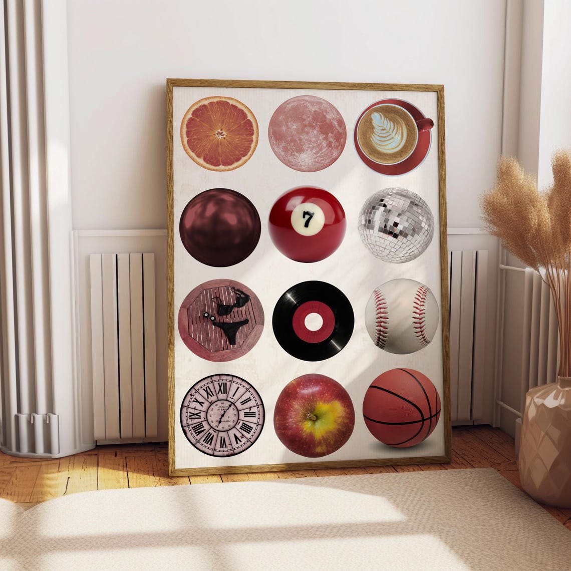 Retro Red Circle Collage Vinyl Moon Disco Ball Eclectic Wall Art Print - Image 3
