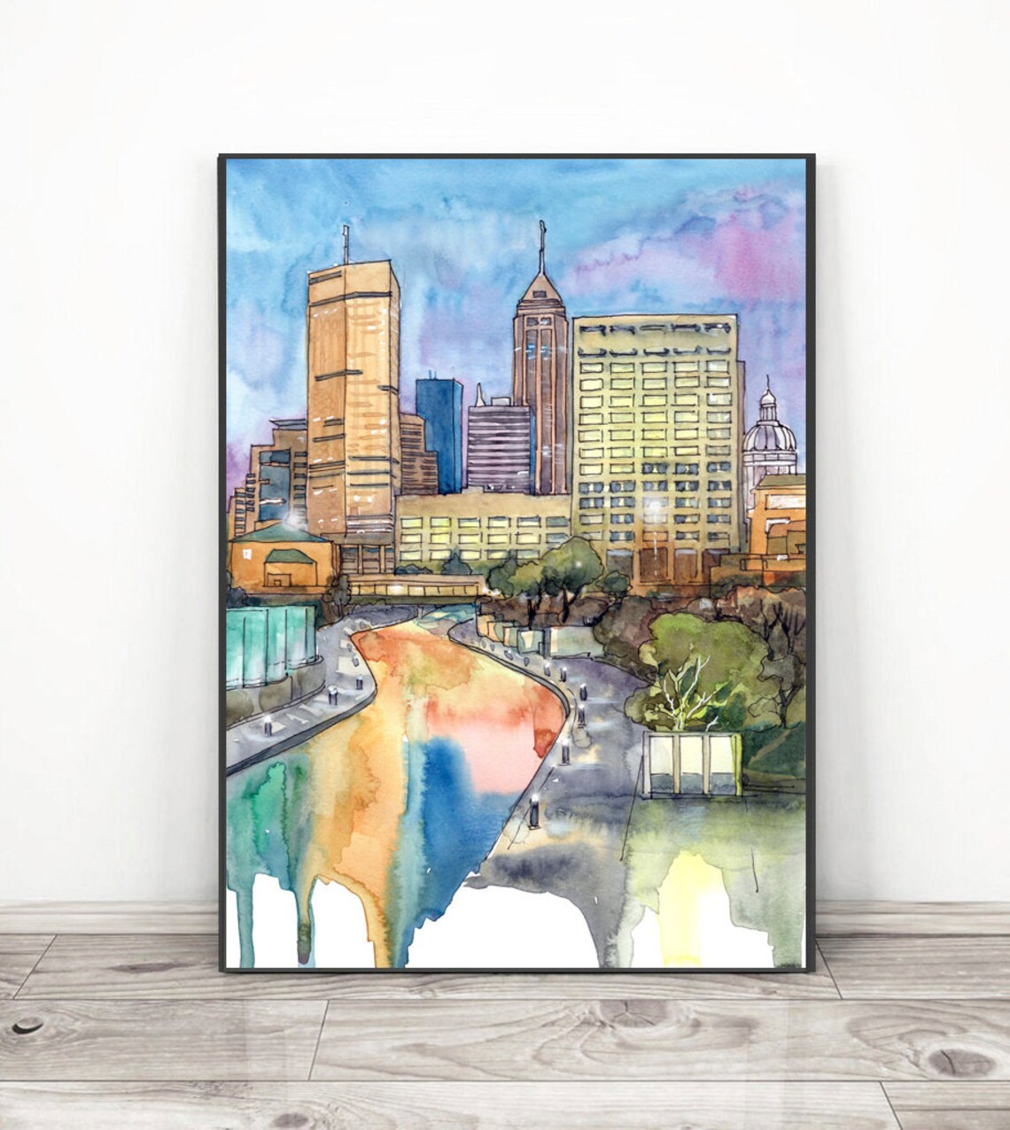 Indianapolis Skyline Watercolor Cityscape Art Print