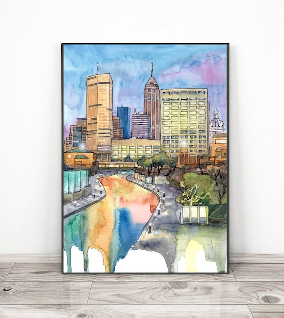 Indianapolis Skyline Watercolor Cityscape Art Print