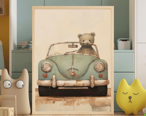 Vintage Car Nursery Decor Art Print for Boys Room