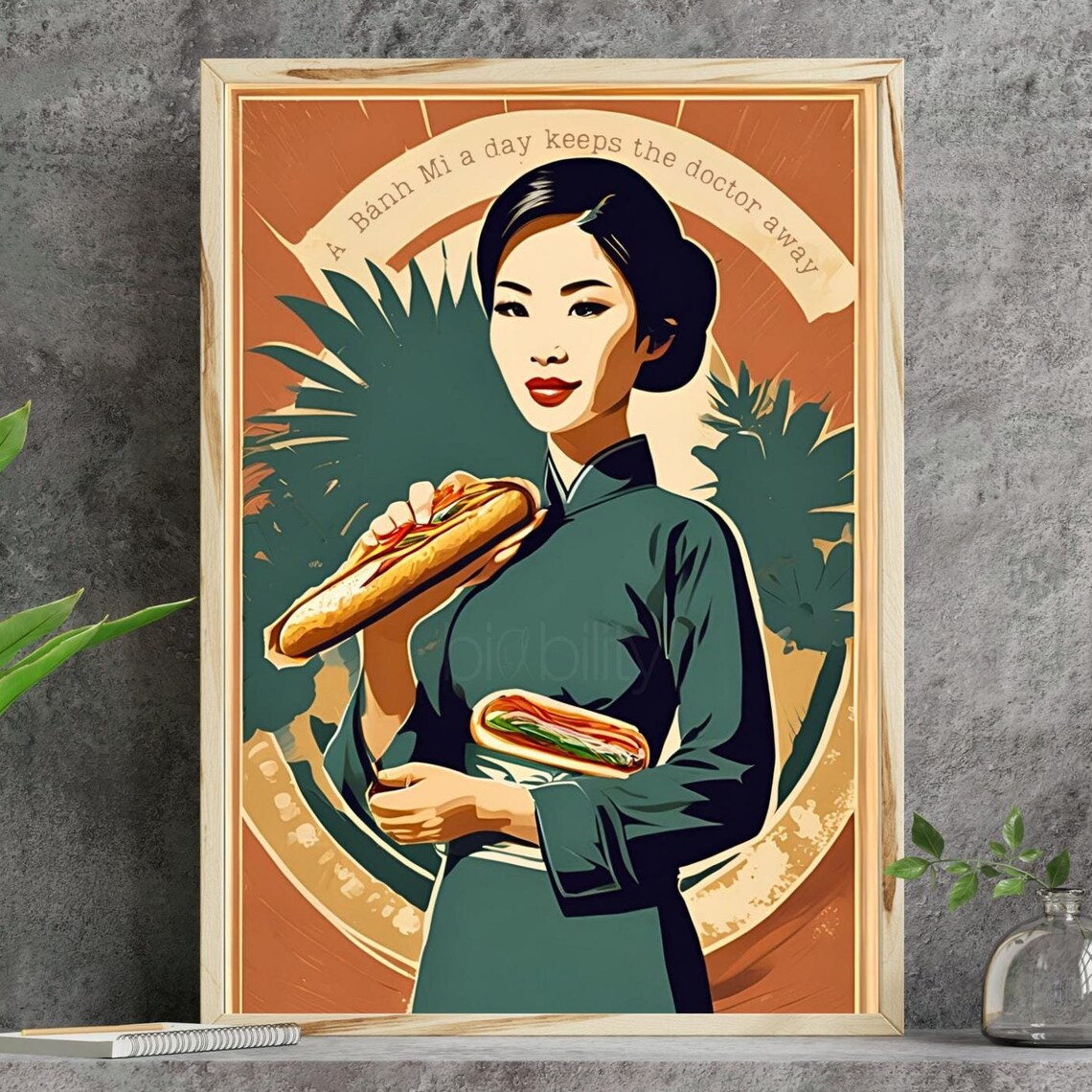 Banh Mi Vietnam Woman Ao Dai Vintage Food Advertisement Art Poster