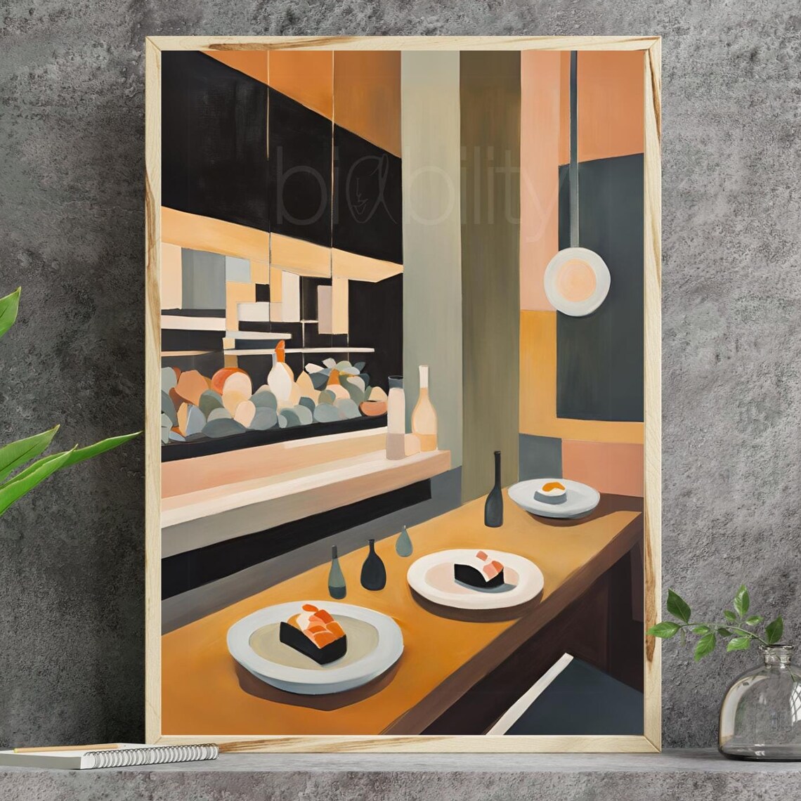 Japanese Omakase Sushi Bar Counter Abstract Interior Art Poster