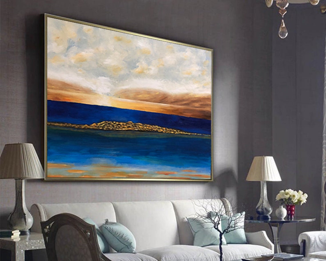 Sea Abstract Oil Painting Lake Of Tiberias Large Oil Painting On Ocean Gold Painting Original Artwork Holyland Large
