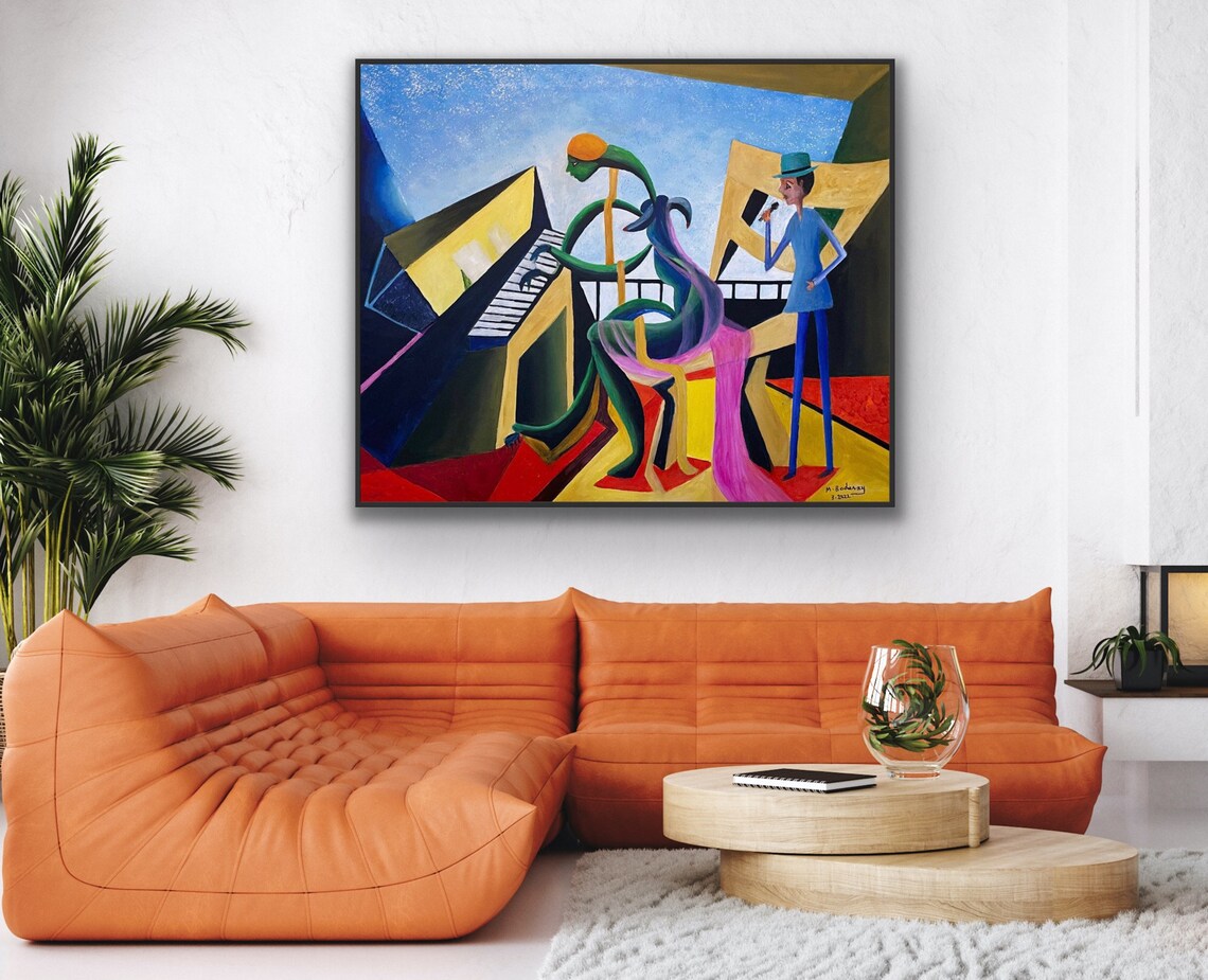 Piano Painting Oil, Modern Abstract Music Room Art - Image 2