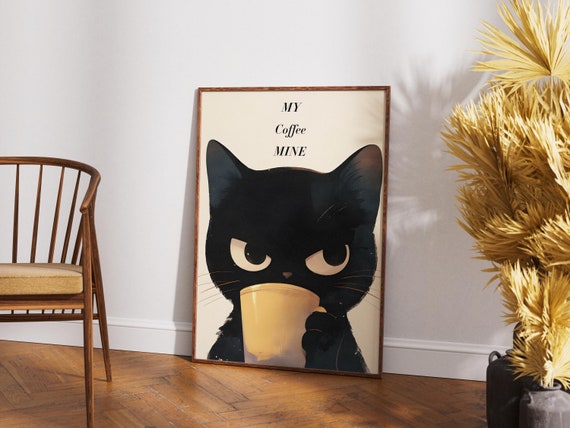Coffee Cat Print My Coffee Poster Cat Poster Funny Japanese Cat Kitchen Wall Decor Anime Cat Coffee Lover Cat Lover Gift