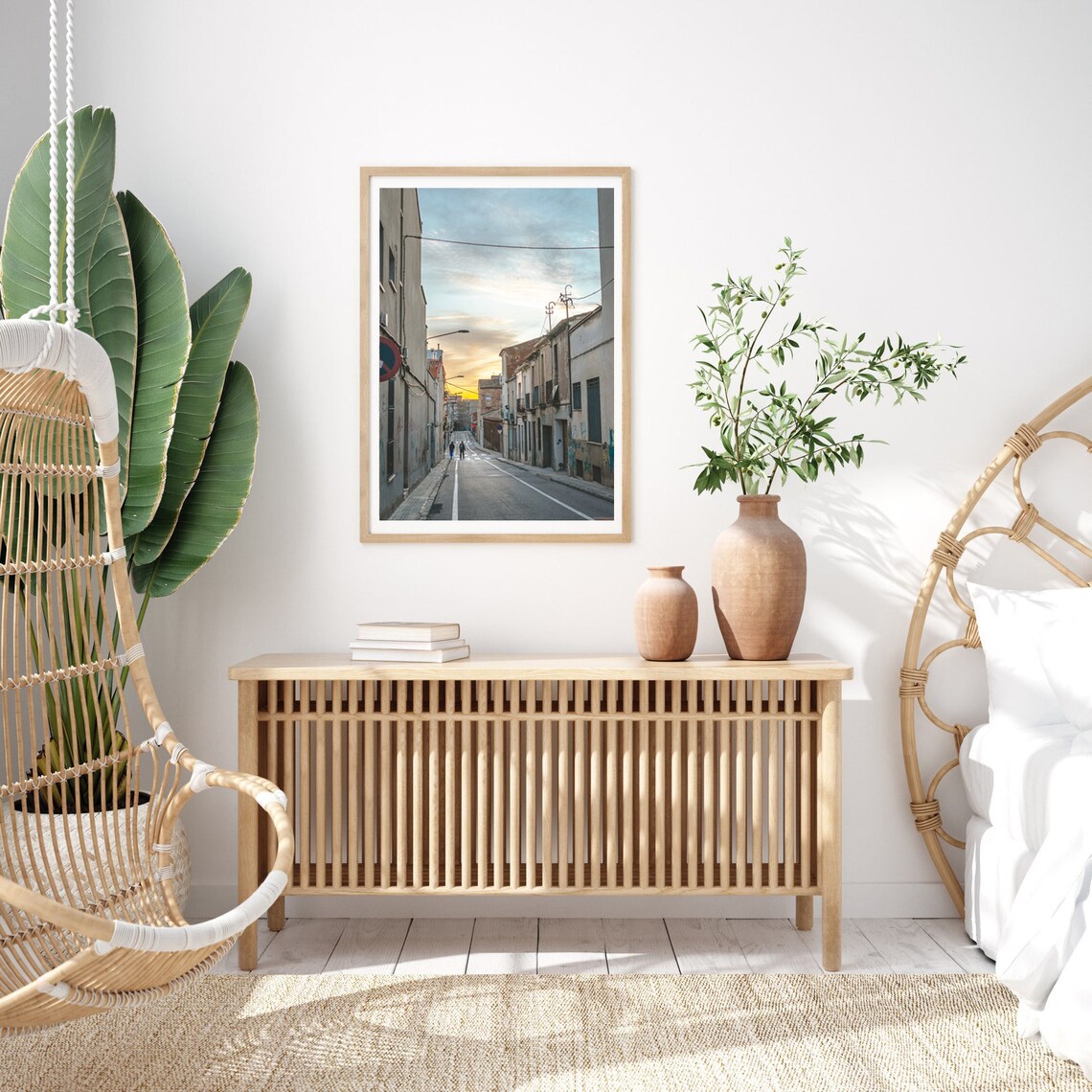 Old Town Street At Sunset Warm Golden Hour Photography Poster - Image 2