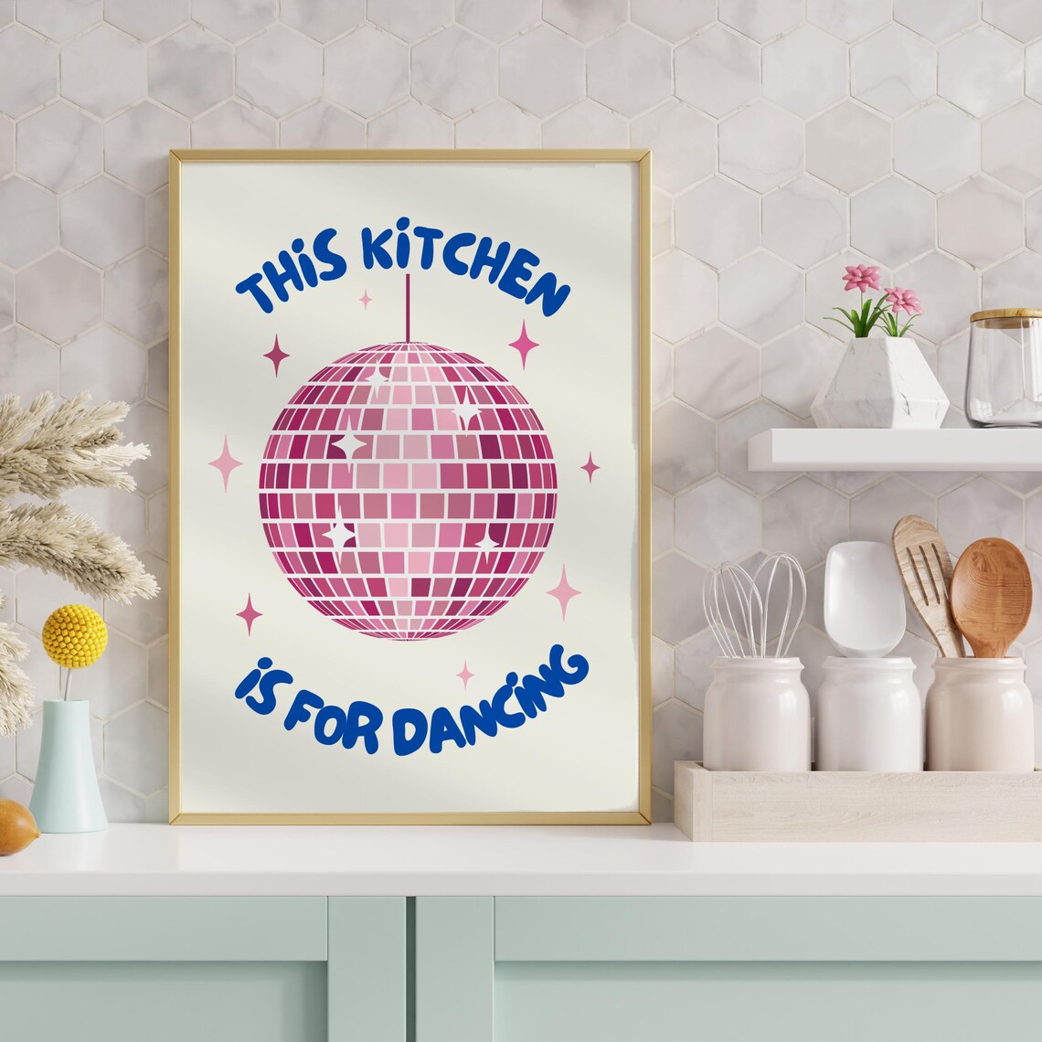 Kitchen Disco Ball Print, Retro Kitchen Decor