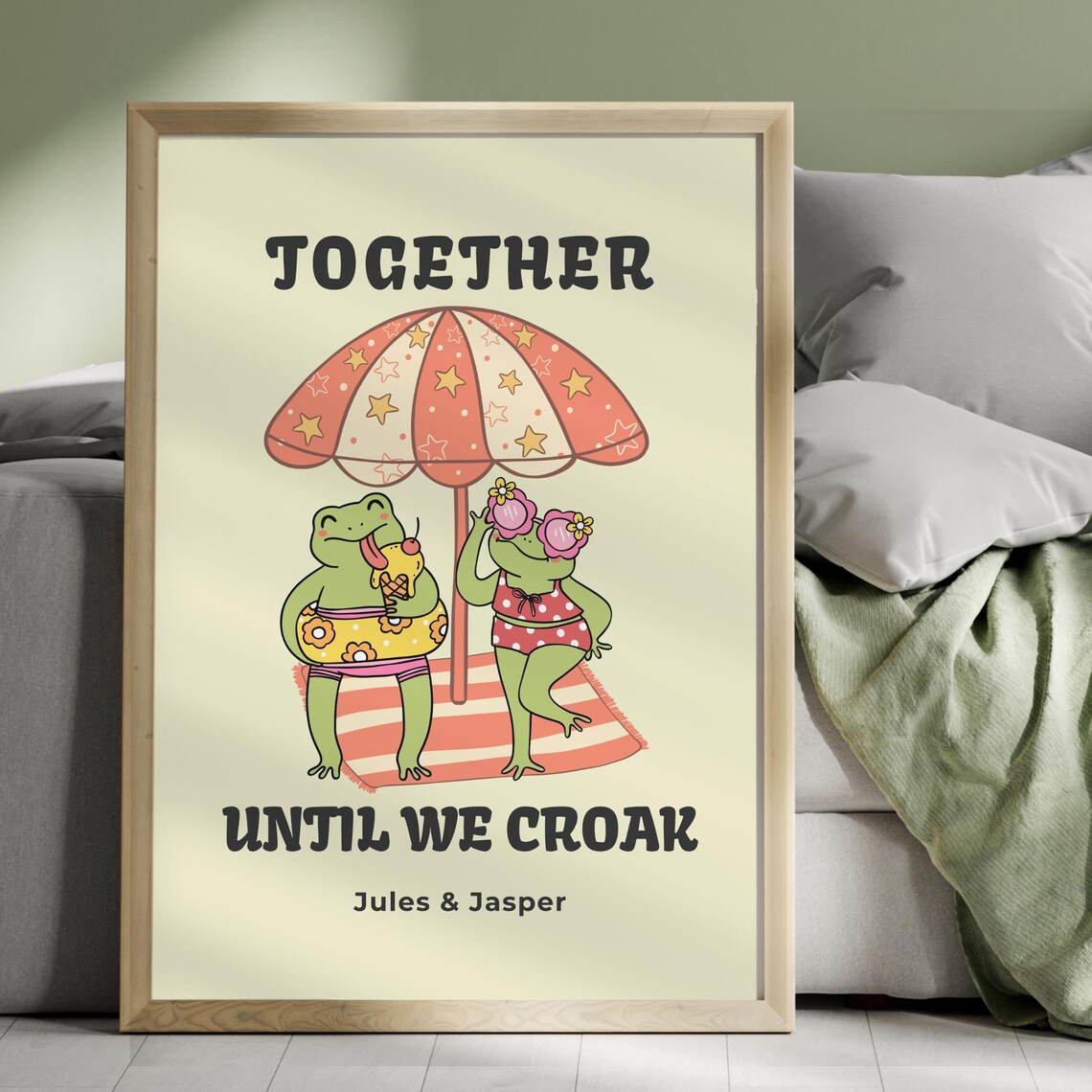 Cute Frog Couple Retro Love Poster - Image 4