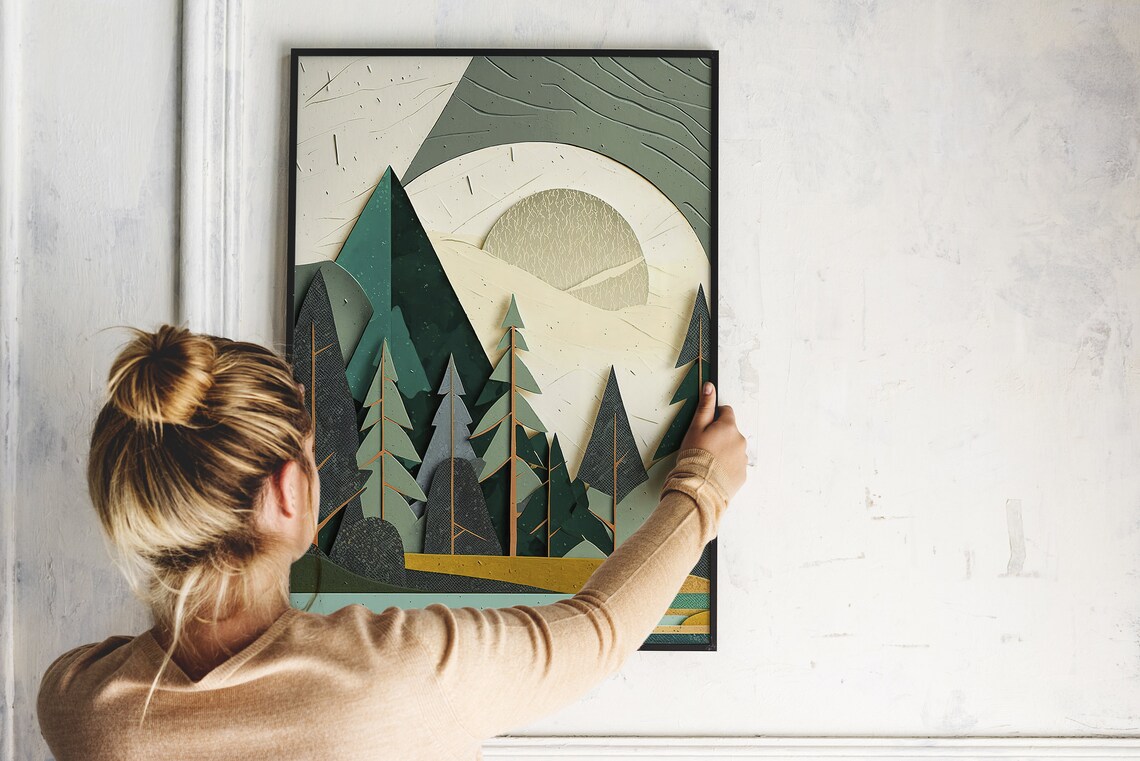 Paper Cutout Nature Art Print, Rustic Lake House Decor - Image 2