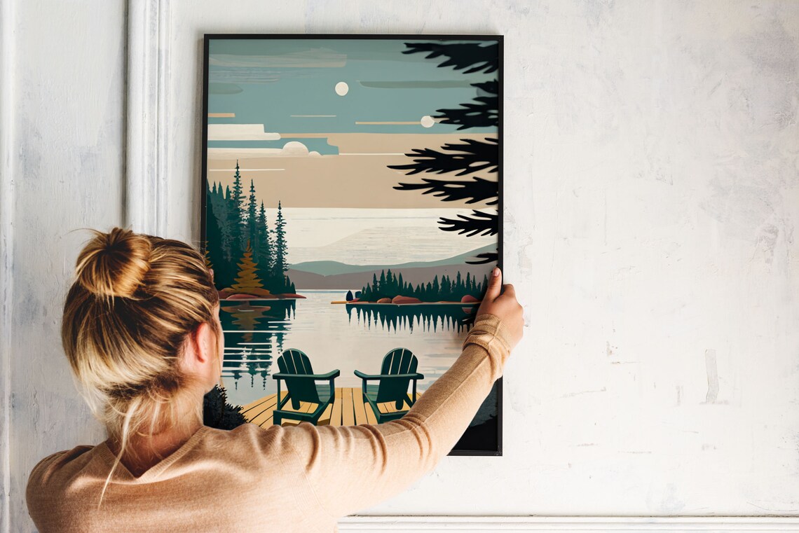 Adirondack Vintage Travel Poster, Rustic Lake House - Image 3