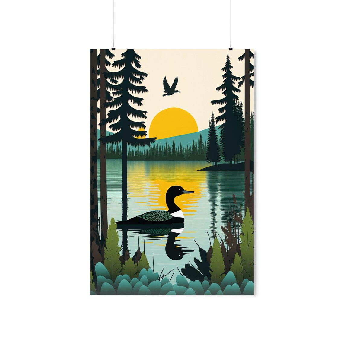 Vintage Loon Nature Lake House Wall Art Print - Image 2