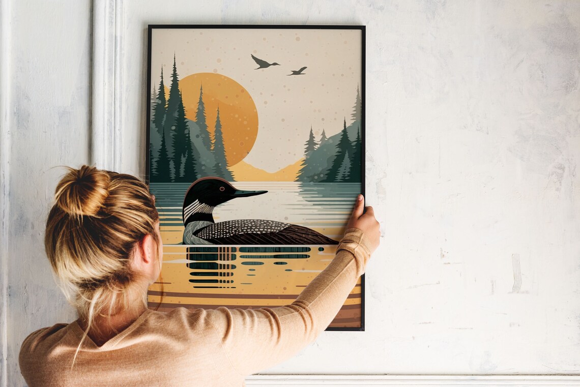 Vintage Loon Print, Minnesota Lake House Travel Poster - Image 2