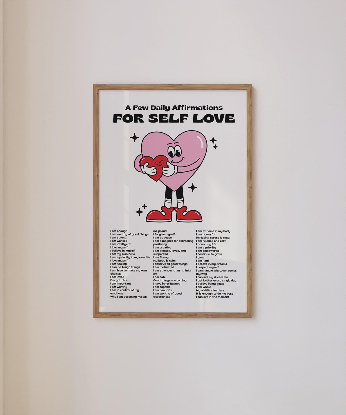 A Few Daily Affirmations for Self Love Heart Retro Positivity Quote Poster