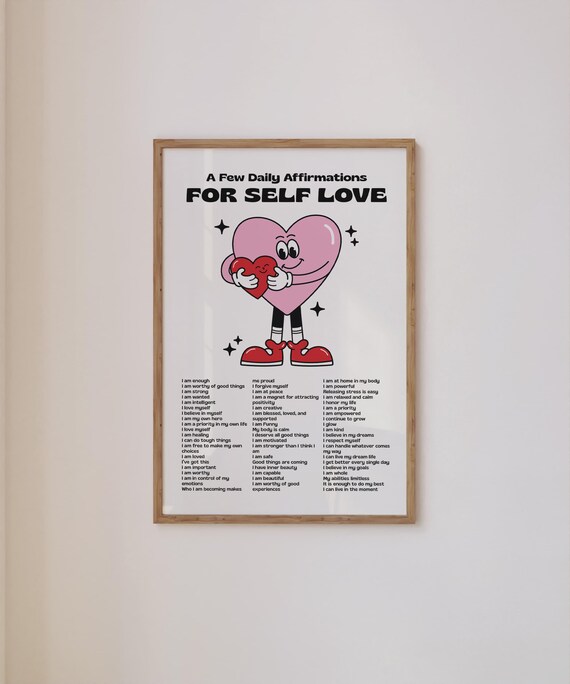 A Few Daily Affirmations for Self Love Heart Retro Positivity Quote Poster