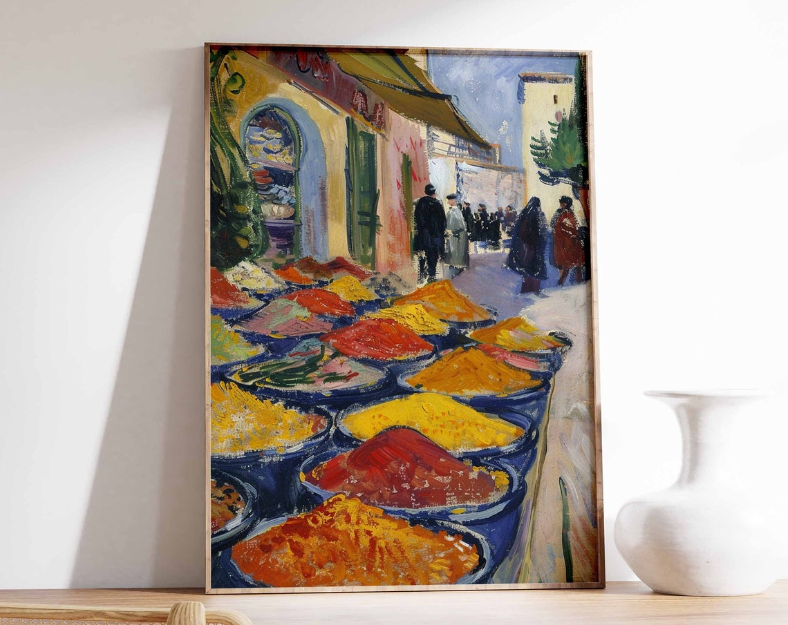 Open Air Spice Stalls on Sunlit Mediterranean Old Street Poster
