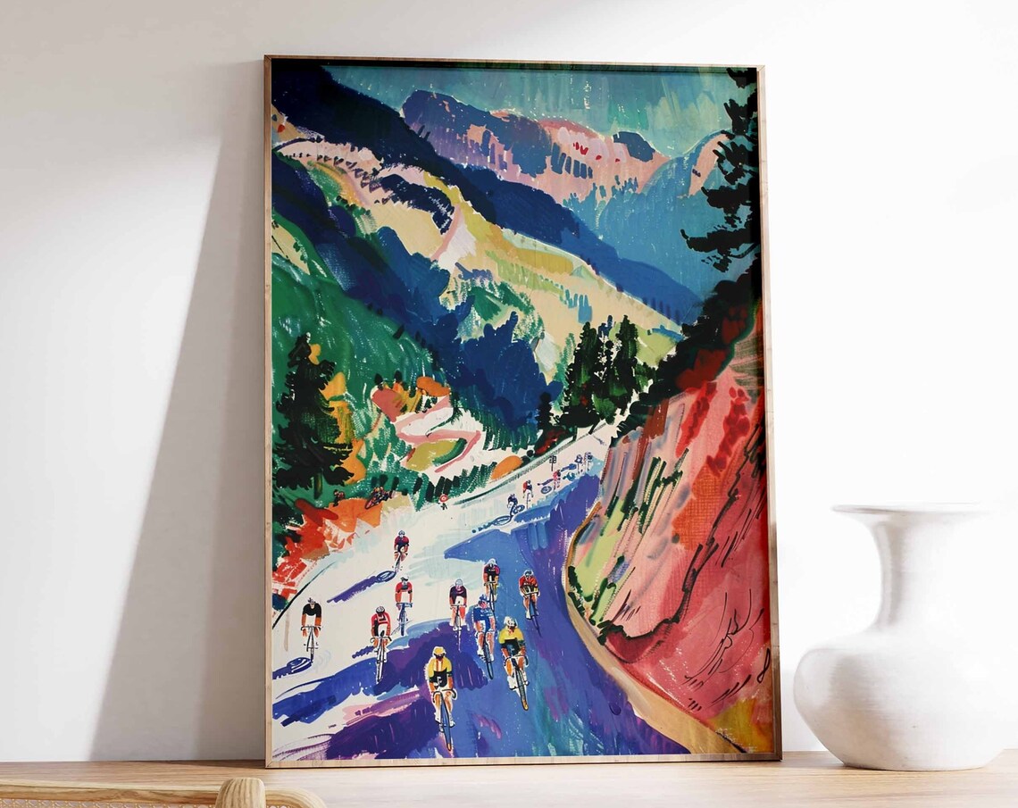 Cyclists Mountain Race Colorful Peloton Road Cycling Sports Poster