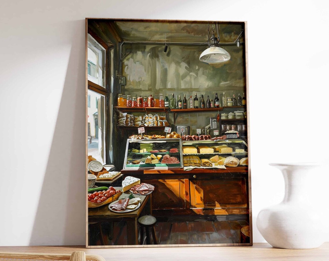 Old World Delicatessen Interior Cured Meats Cheese Counter Poster