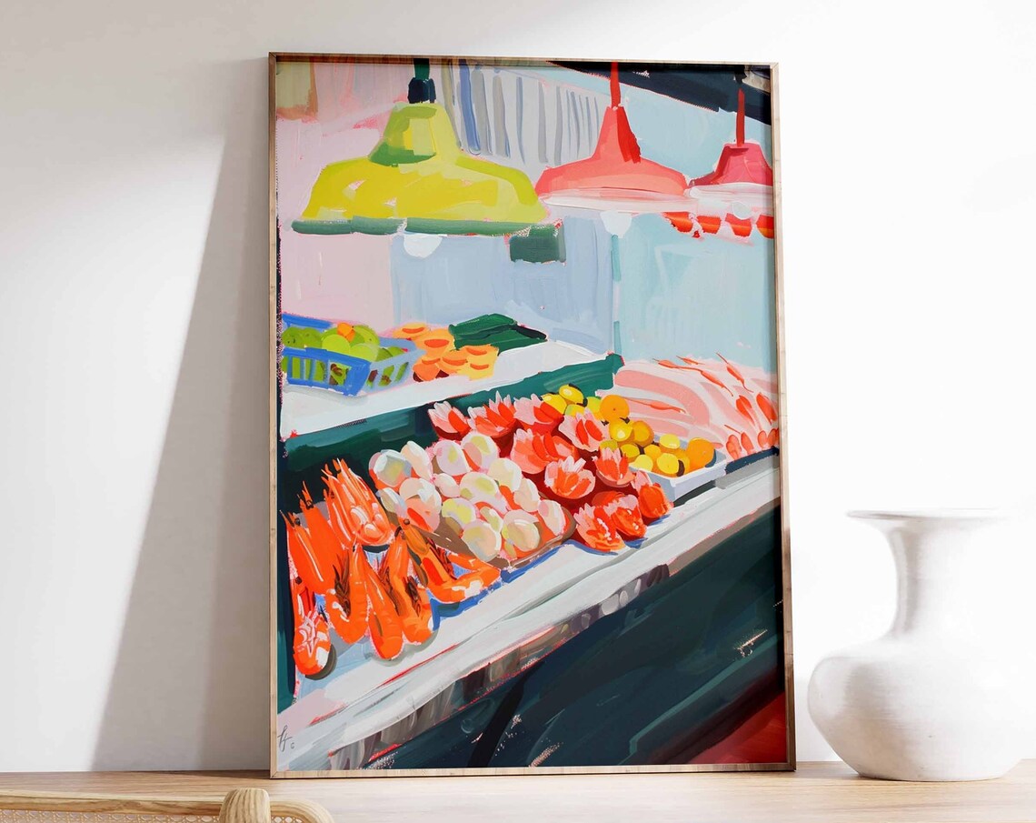 Asian Seafood Market Poster Seafood Print Food Poster Fish Market Print Kitchen Decor Asian Decor Oriental Art Print Seafood Art