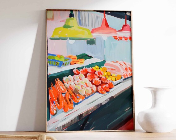 Asian Seafood Market Poster Seafood Print Food Poster Fish Market Print Kitchen Decor Asian Decor Oriental Art Print Seafood Art