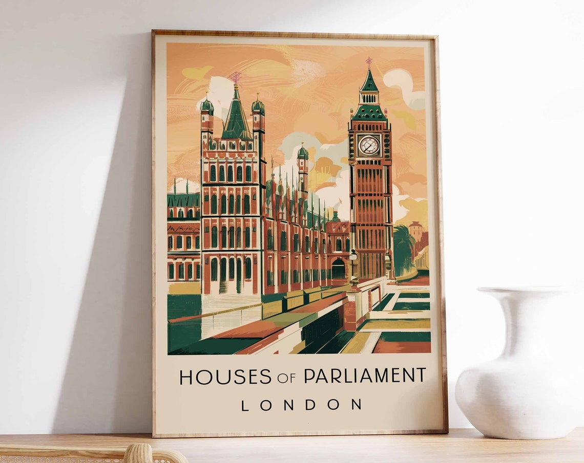 Houses Of Parliament Poster London Print London Art London Poster London Travel Print William Morris Print Vintage Decor
