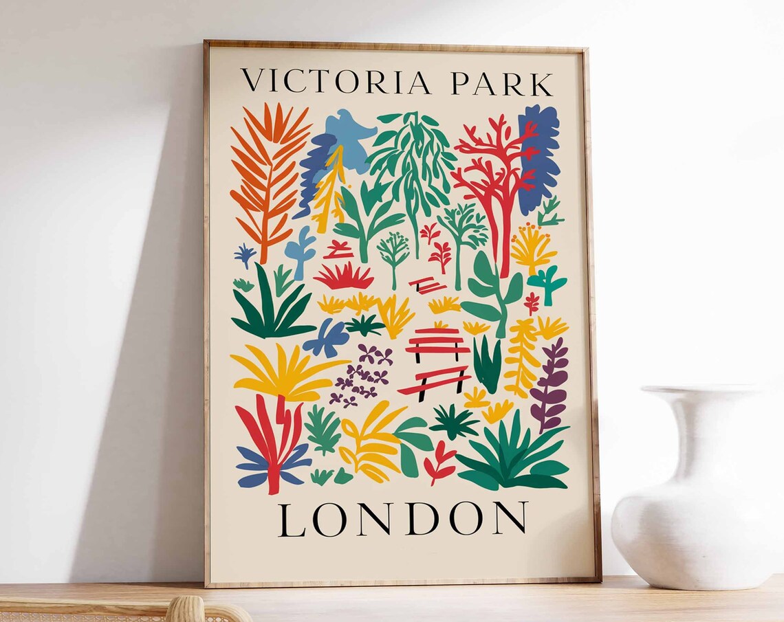 Victoria Park London Colorful Cutout Trees Folk Art Garden Poster