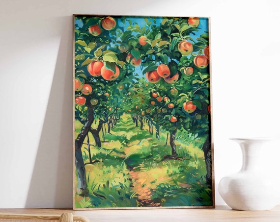 Apple Orchard Poster Kitchen Decor Food Print Farmhouse Wall Art Rustic Print Fruit Orchard Art Country Home Decor Vintage Poster