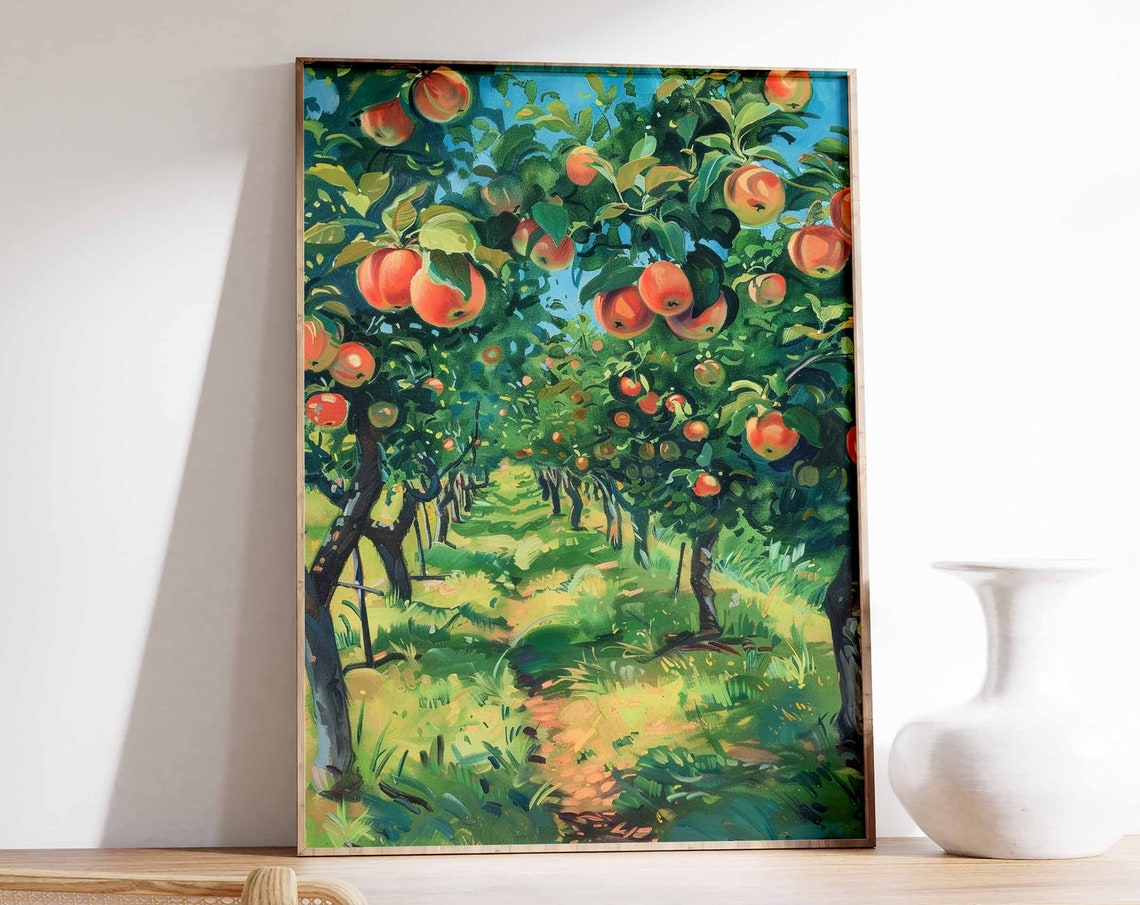 Apple Tree Canopy Orchard Path Blue Sky Ripe Red Fruit Summer Poster