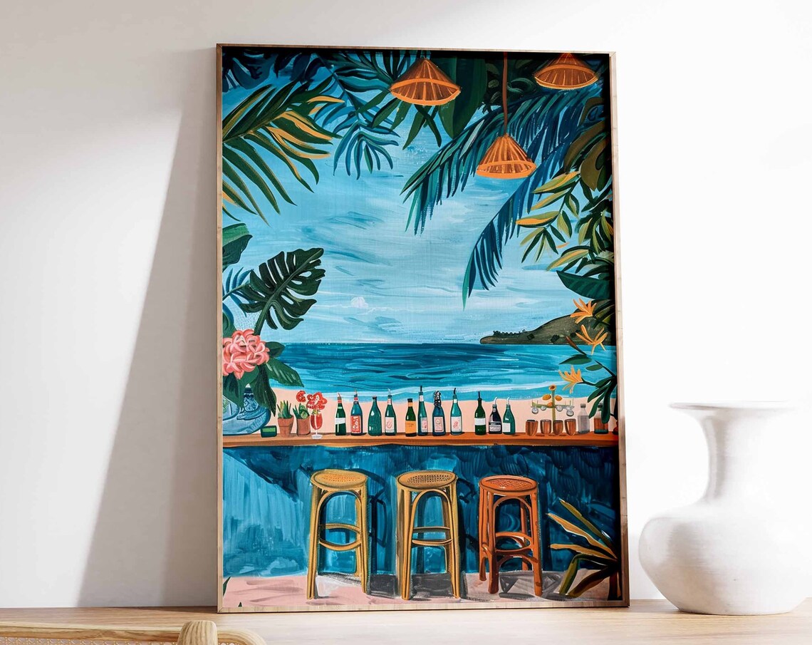 Caribbean Beach Bar Tropical Cocktail Poster
