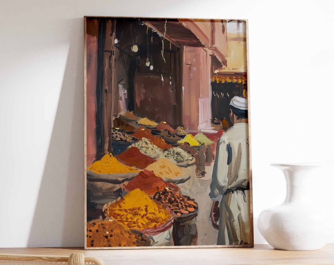 Interior Spice Shop with Pyramids of Turmeric Impressionist Poster