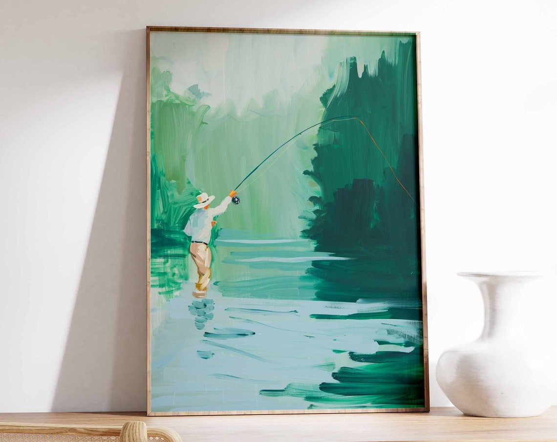 Fly Fishing Poster Fishing Wall Art Gift For Fisherman Angling Art Floral Print Botanical Decor Outdoor Poster Adventure Poster