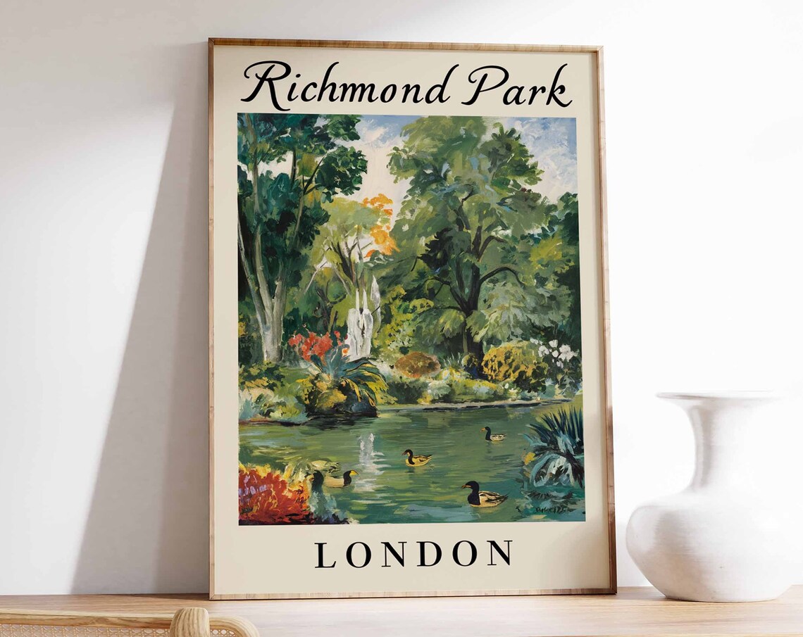 Richmond Park London Duck Pond Woodland Painting Travel Poster