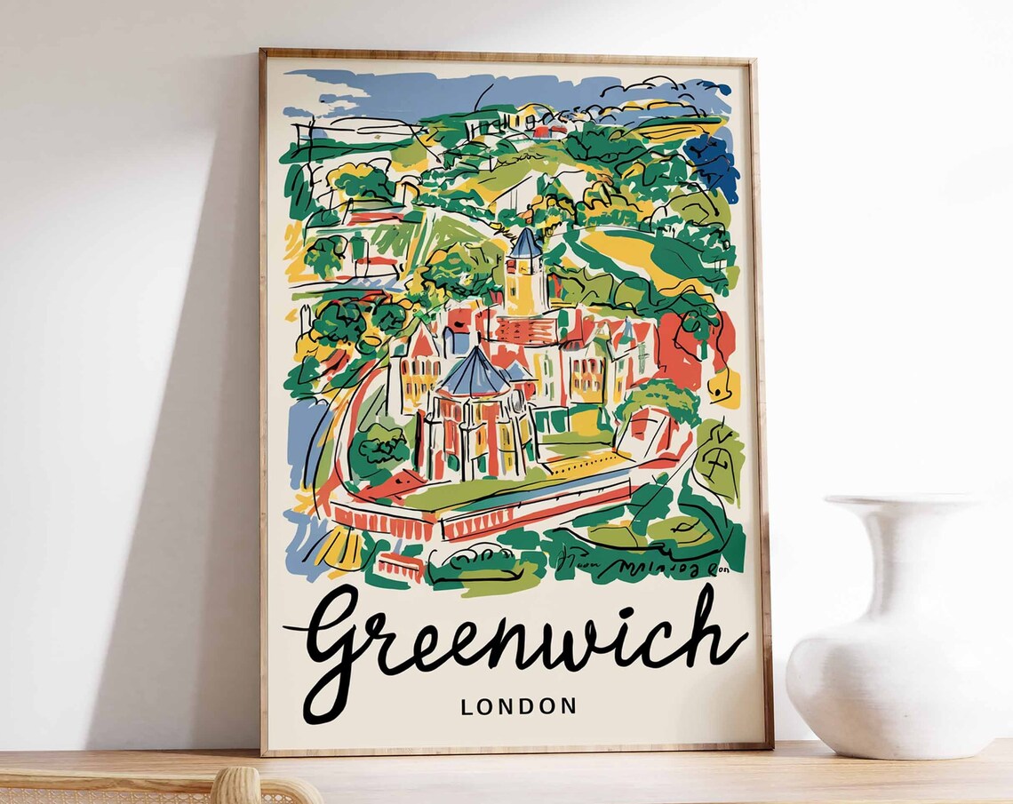 Greenwich London Travel Poster, Retro William Morris Print