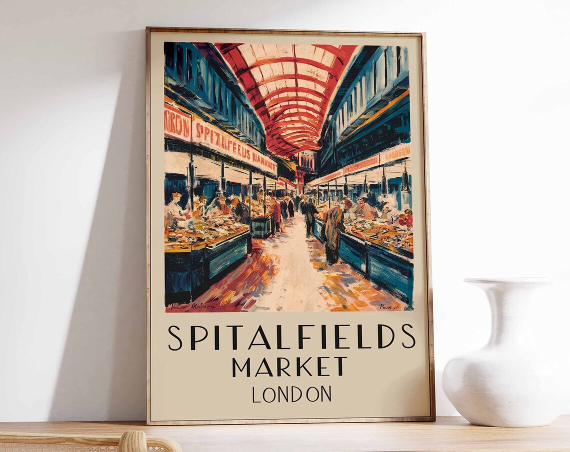 Spitalfields Market London Travel Poster, Retro Art