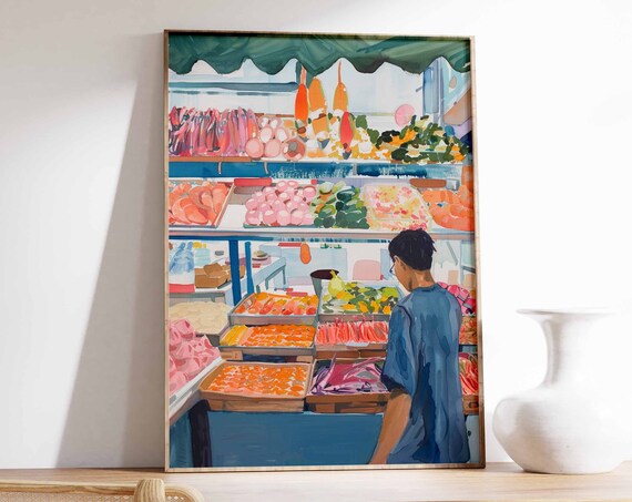 Asian Seafood Market Poster Seafood Print Food Poster Fish Market Print Kitchen Decor Asian Decor Oriental Art Print Seafood Art