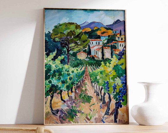 Fauvist Vineyard Village Bold Color Harvest Countryside Art Poster