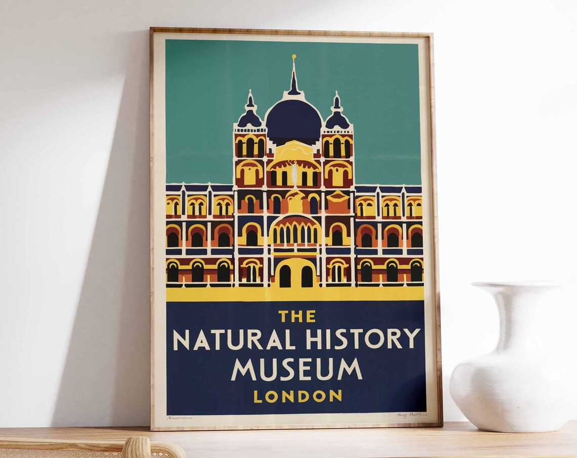 The Natural History Museum London Grand Facade Retro Travel Poster