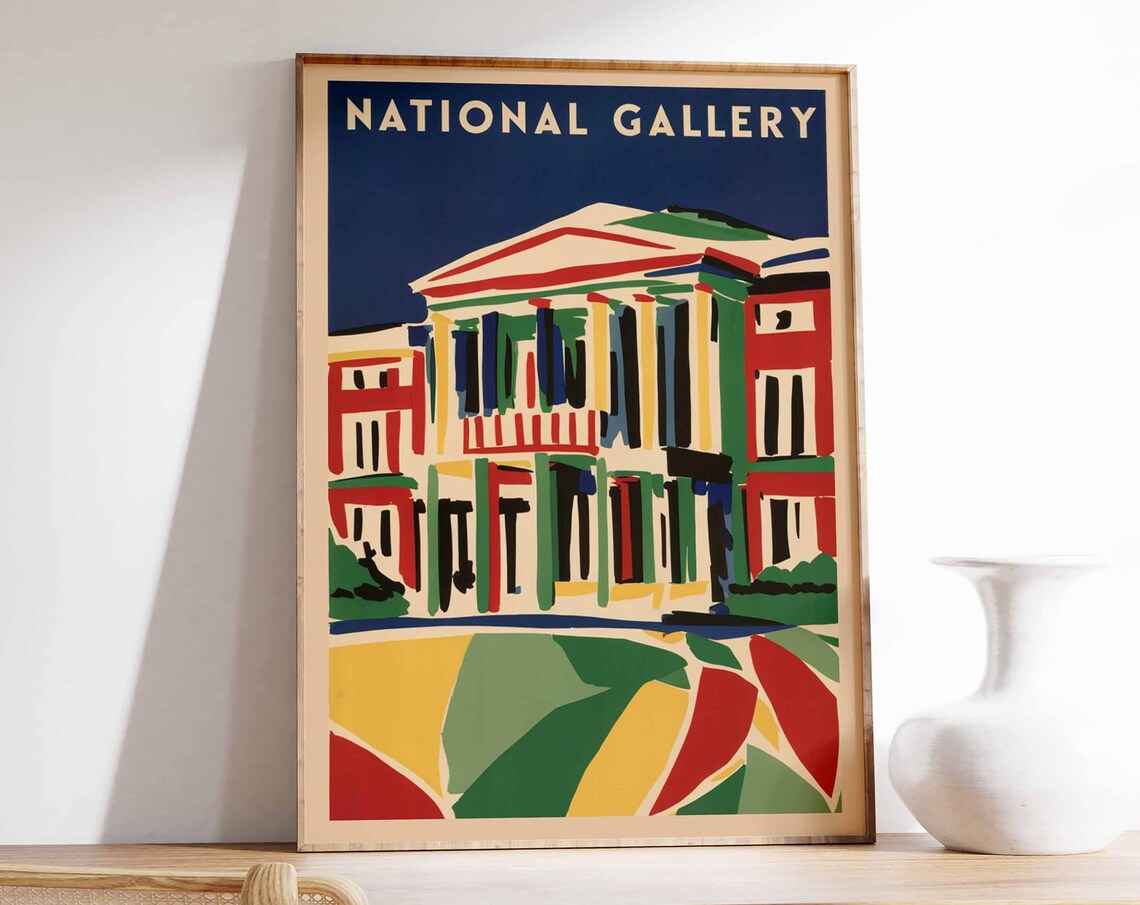 National Gallery London Colorful Facade Art Travel Museum Poster