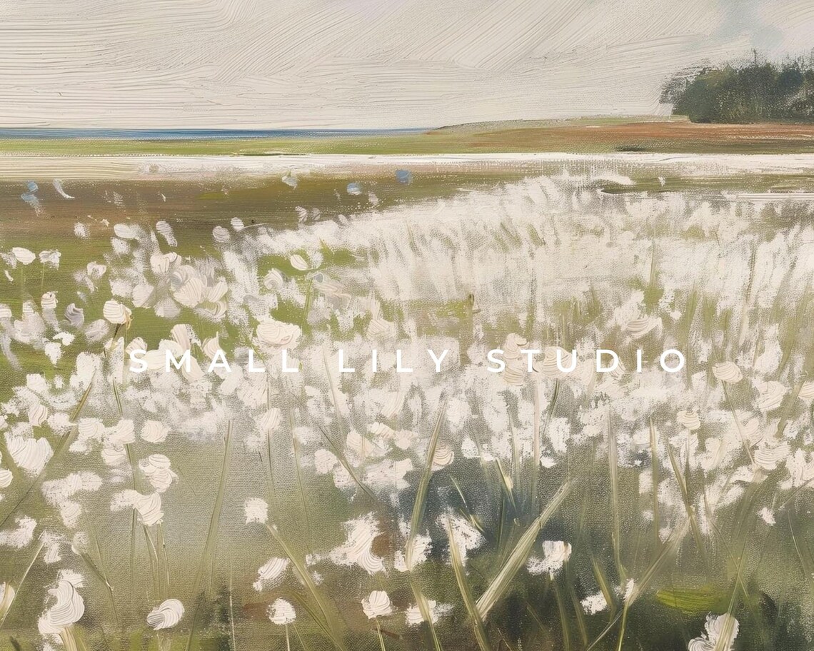 White Wildflower Field Summer Meadow Vintage Floral Landscape Painting Poster - Image 4