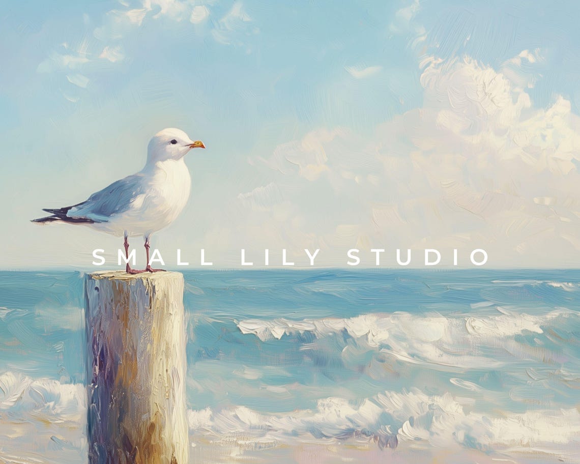 Seagull On Wooden Post Over Blue Ocean Waves Coastal Bird Poster - Image 4
