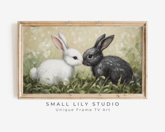 Frame Tv Art Bunnies Touching Noses Frame Tv Art Valentines Day Cute Easter Tv Art Screensaver For Kids Rabbits In Grass Tv608