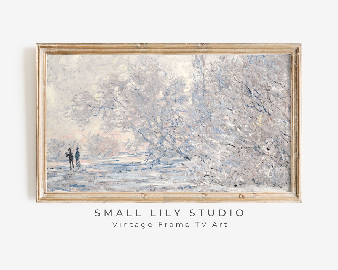 Pink Winter Snow Scene Impressionist Frosty Trees Painting Poster