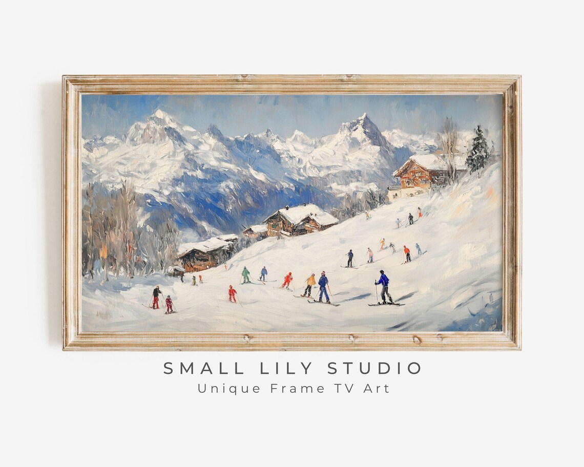 Skiing Holiday in the Swiss Alps, Vintage Travel Poster