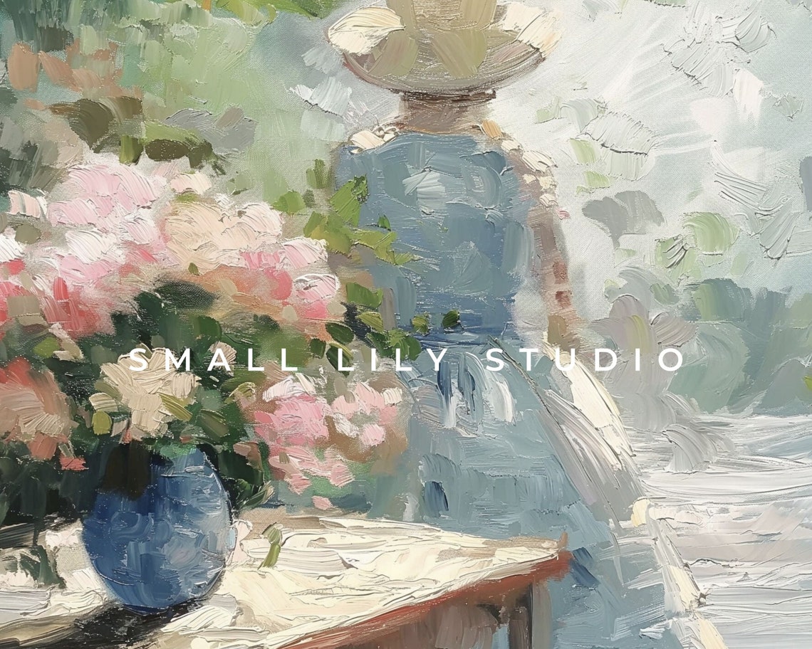 Spring Frame Tv Art Woman In Garden Mothers Day Frame Tv Art Floral Vintage Style Oil Painting Blue Green Pink Textured Tv337 - Image 4