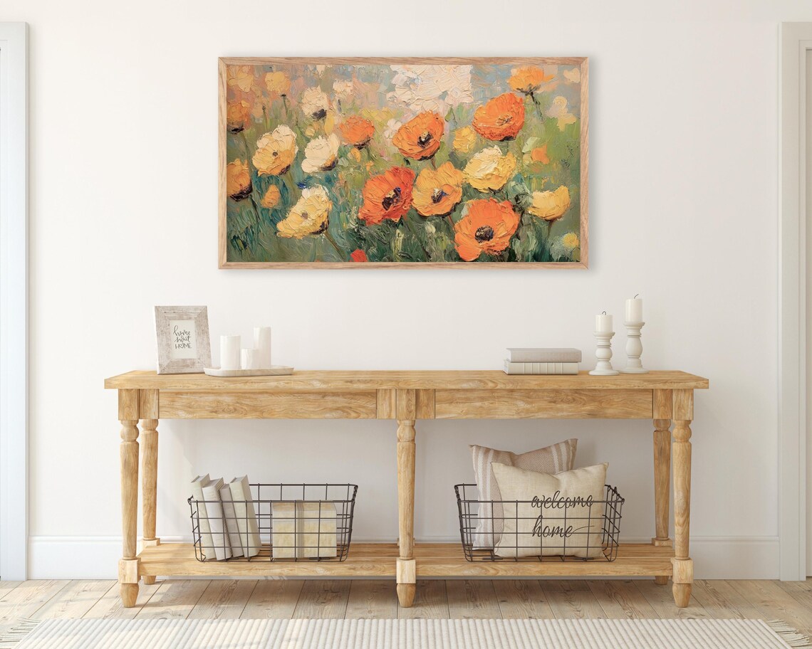 Orange And Yellow Poppies Impasto Textured Floral Painting Poster - Image 3